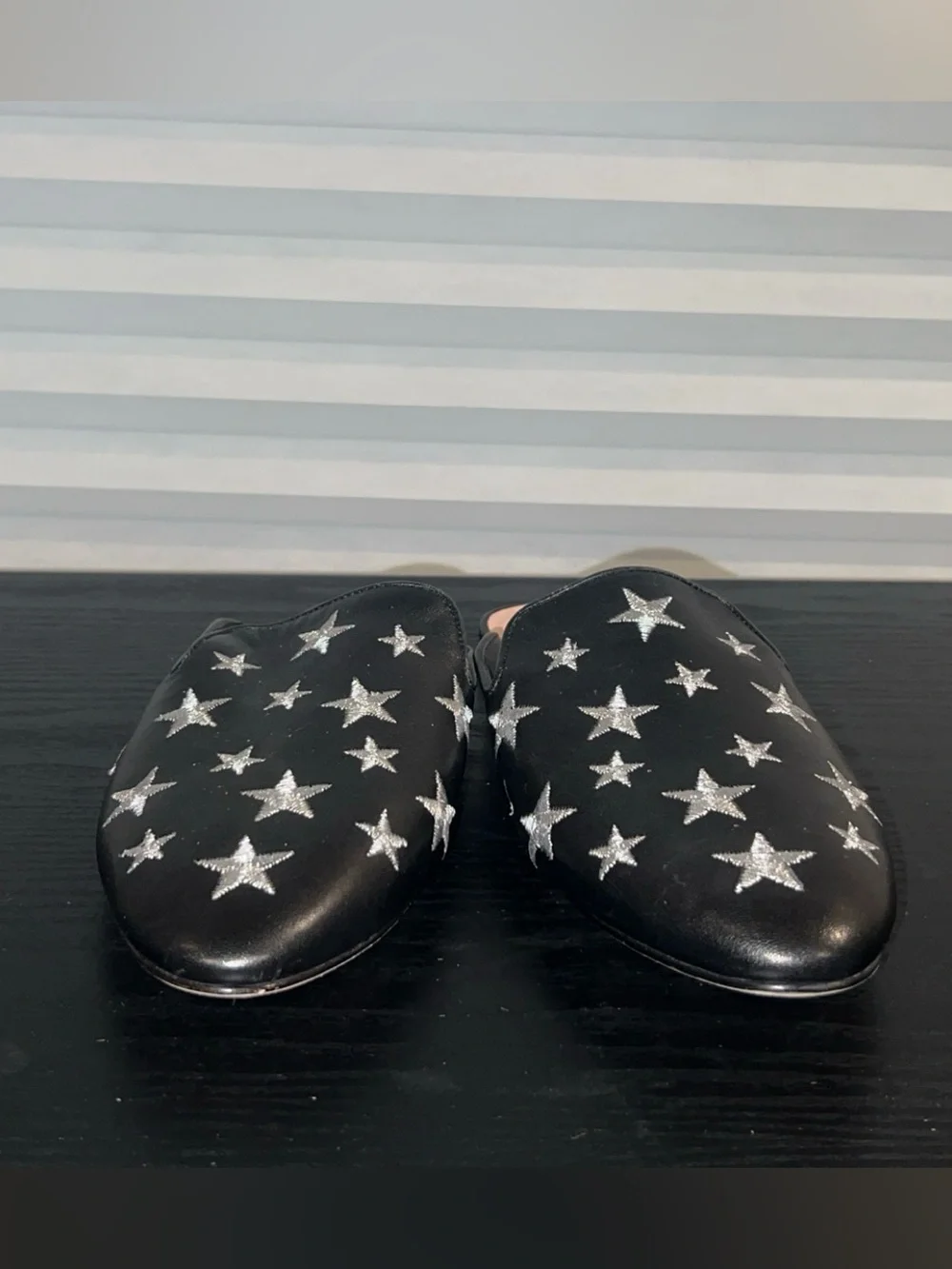 KATE SPADE Sareen Black Star-Print Leather Slip-On Mules